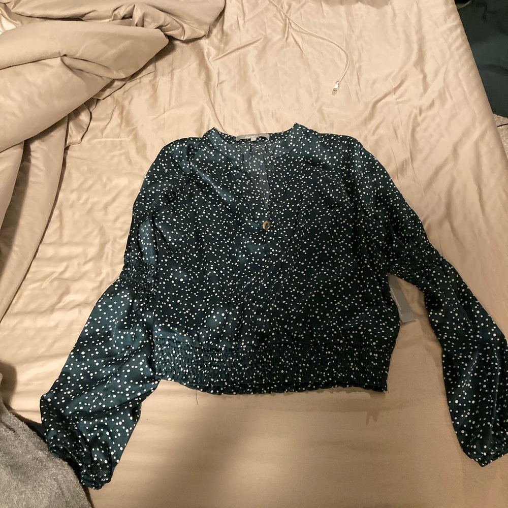 Sweet Rain Teal and White Polka Dot Blouse